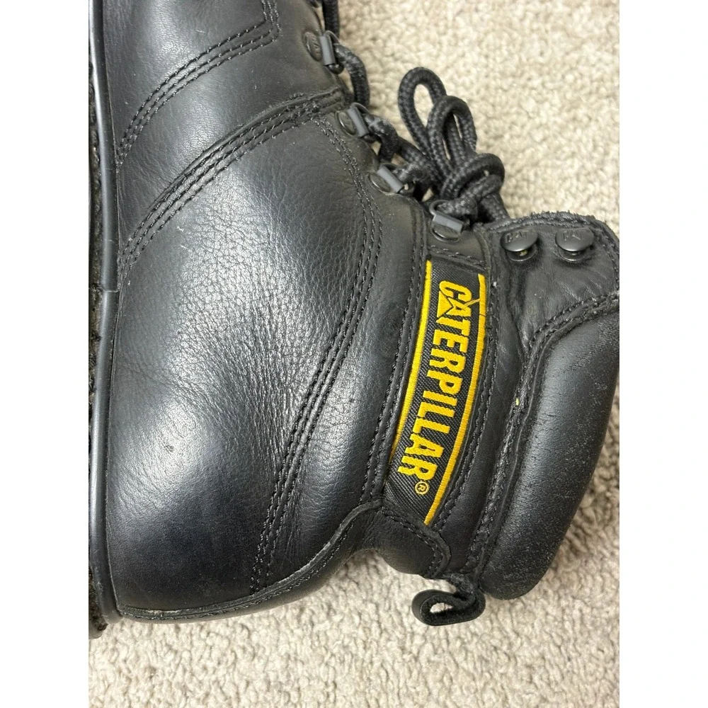 Caterpillar Mens Black Leather Steel Toe Work Boots Wide ASTM F2413-05 10.5W